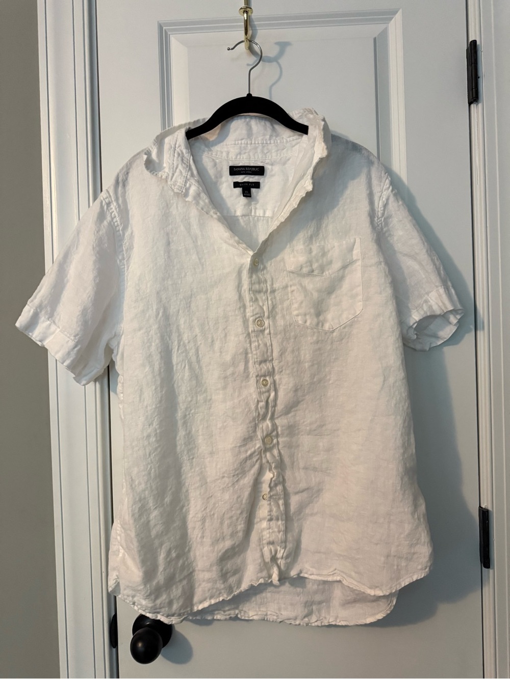 Banana Republic White Short-Sleeve Linen Button-Down Shirt